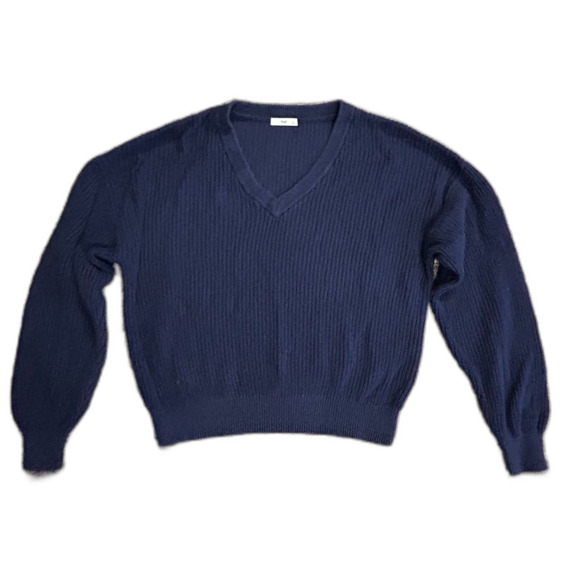 Aritzia Tna Beacon Navy Chunky Rib Knit V-Neck LS Oversized Sweater Sz 1/XXS-XS - Picture 2 of 10